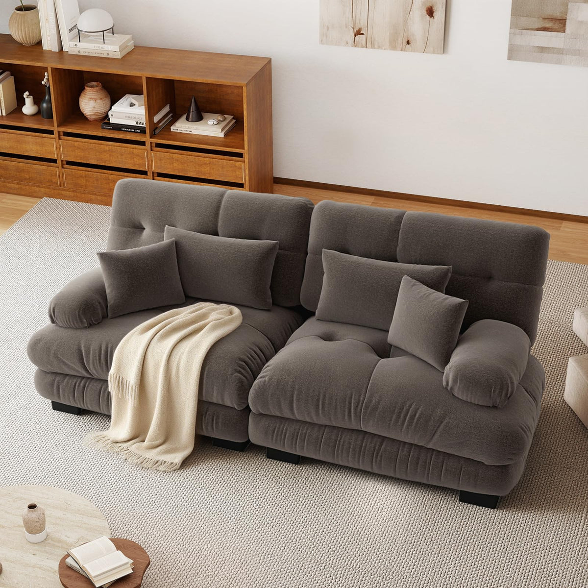 SoarFlash Sofá U Modular de 4 plazas para salón Moderno, sofá Nube de Tela Chenille con reposabrazos, Color Amarillo, 145×406 cm
