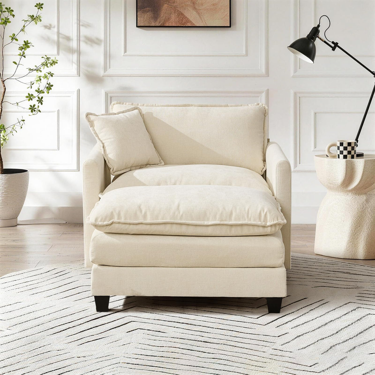 Sofá Modular Modular de 380.0 cm en Forma de L, sofás Convertibles de Gran tamaño, sofá de felpilla de 4 plazas con Asiento Profundo SleeperCloud con Almohadas y 2 otomanas para Sala de