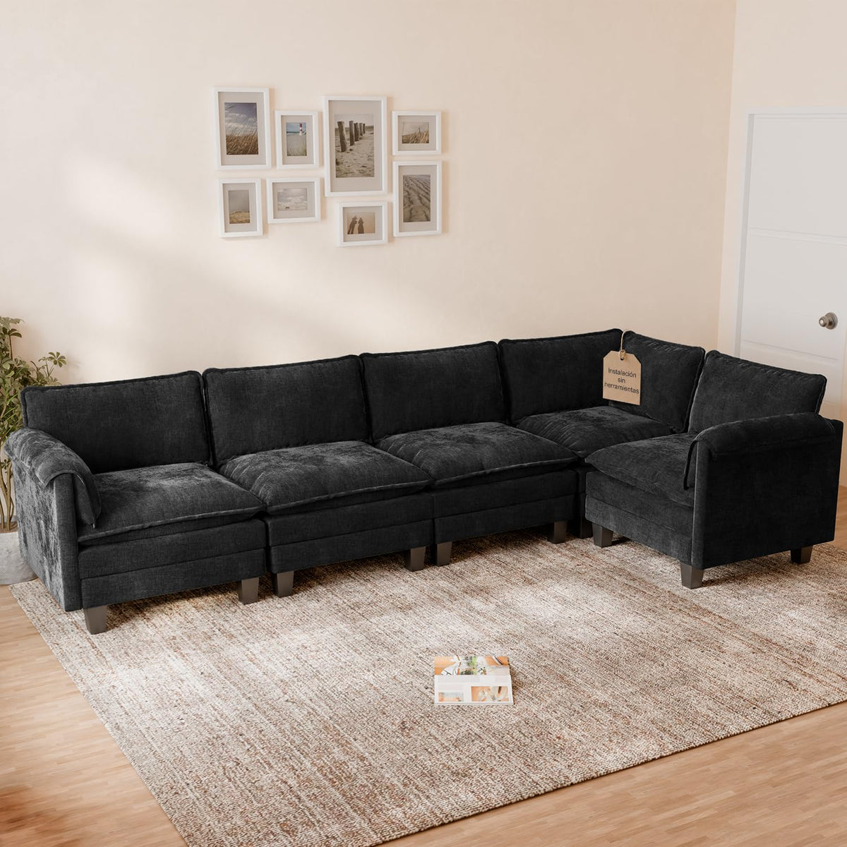 ELUCHANG Sofá Nube Modular 256cm, Sofá de 3 Plazas con Asiento Profundo 62cm, Montaje sin Herramientas, Sofá Moderno de Chenilla para Salón y Habitación, Gris Perla