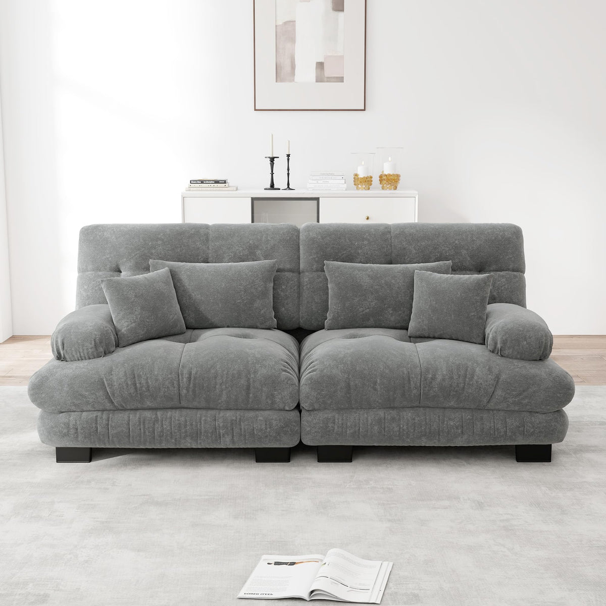 Sofá seccional Cloud en forma de L de 4 plazas con otomana móvil, ciniglia paisaje residencial con asiento profundo y reposabrazos anchos, gran sofá de sala para apartamento