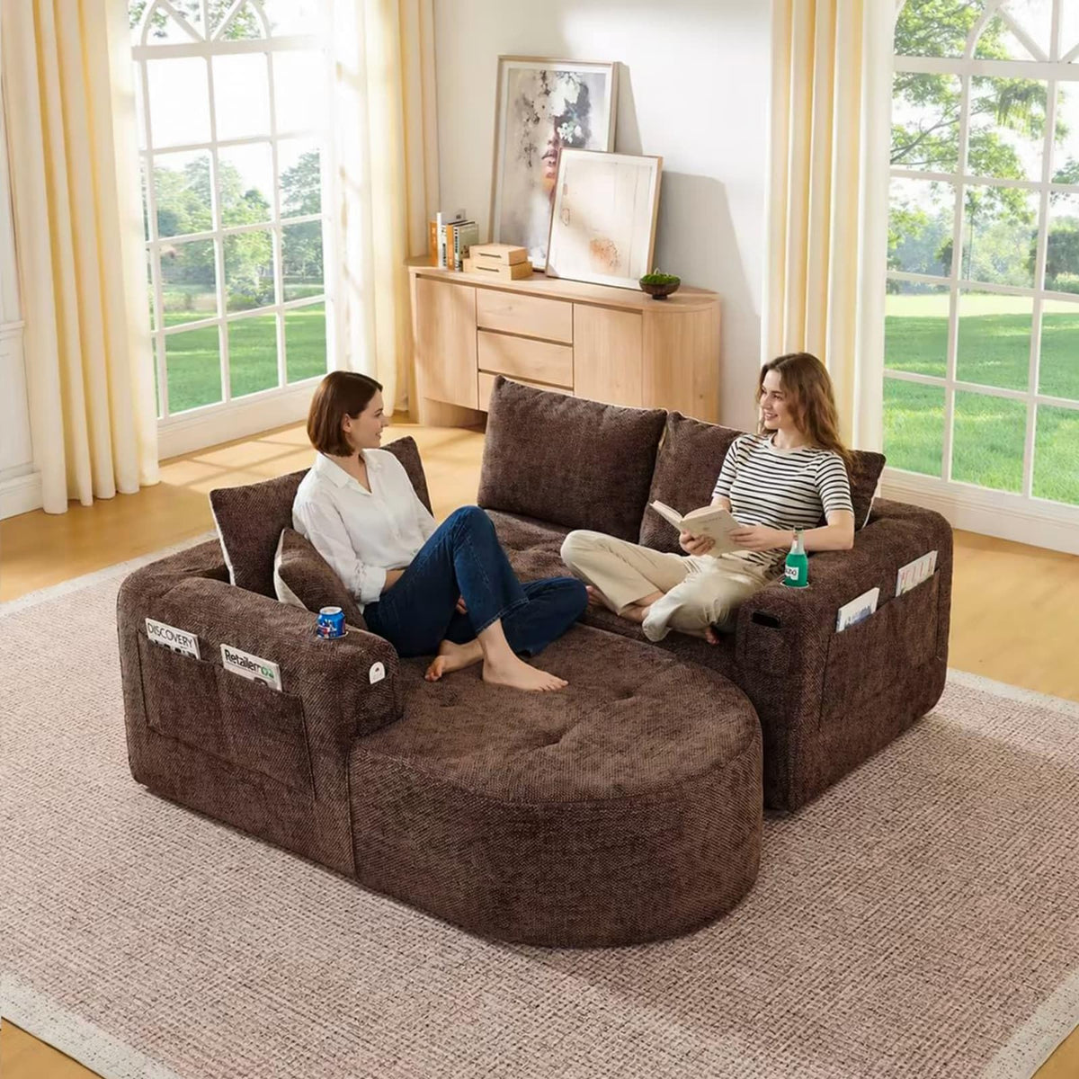 KOMHTOM Sofá Chaise Longue en L con Cojines (Negro)