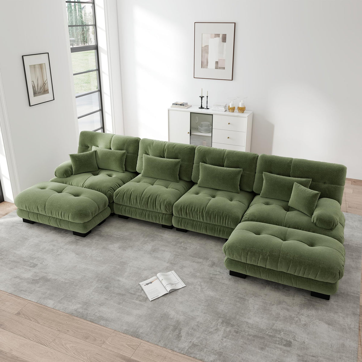 Sofá seccional Cloud en forma de L de 4 plazas con otomana móvil, ciniglia paisaje residencial con asiento profundo y reposabrazos anchos, gran sofá de sala para apartamento
