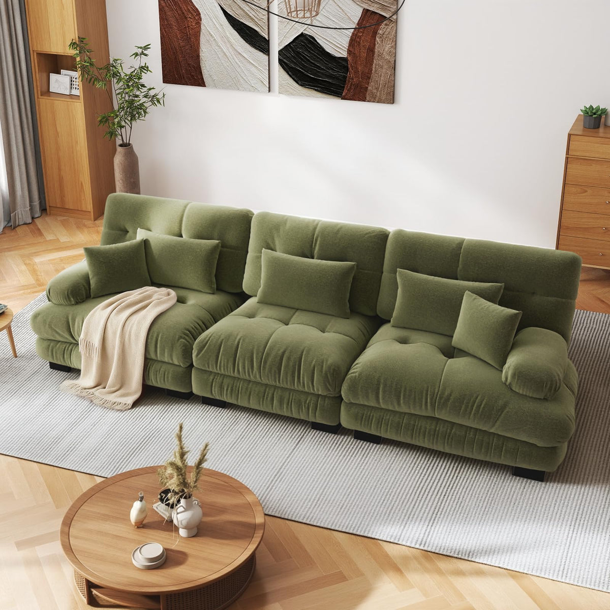 SoarFlash Sofá U Modular de 4 plazas para salón Moderno, sofá Nube de Tela Chenille con reposabrazos, Color Amarillo, 145×406 cm