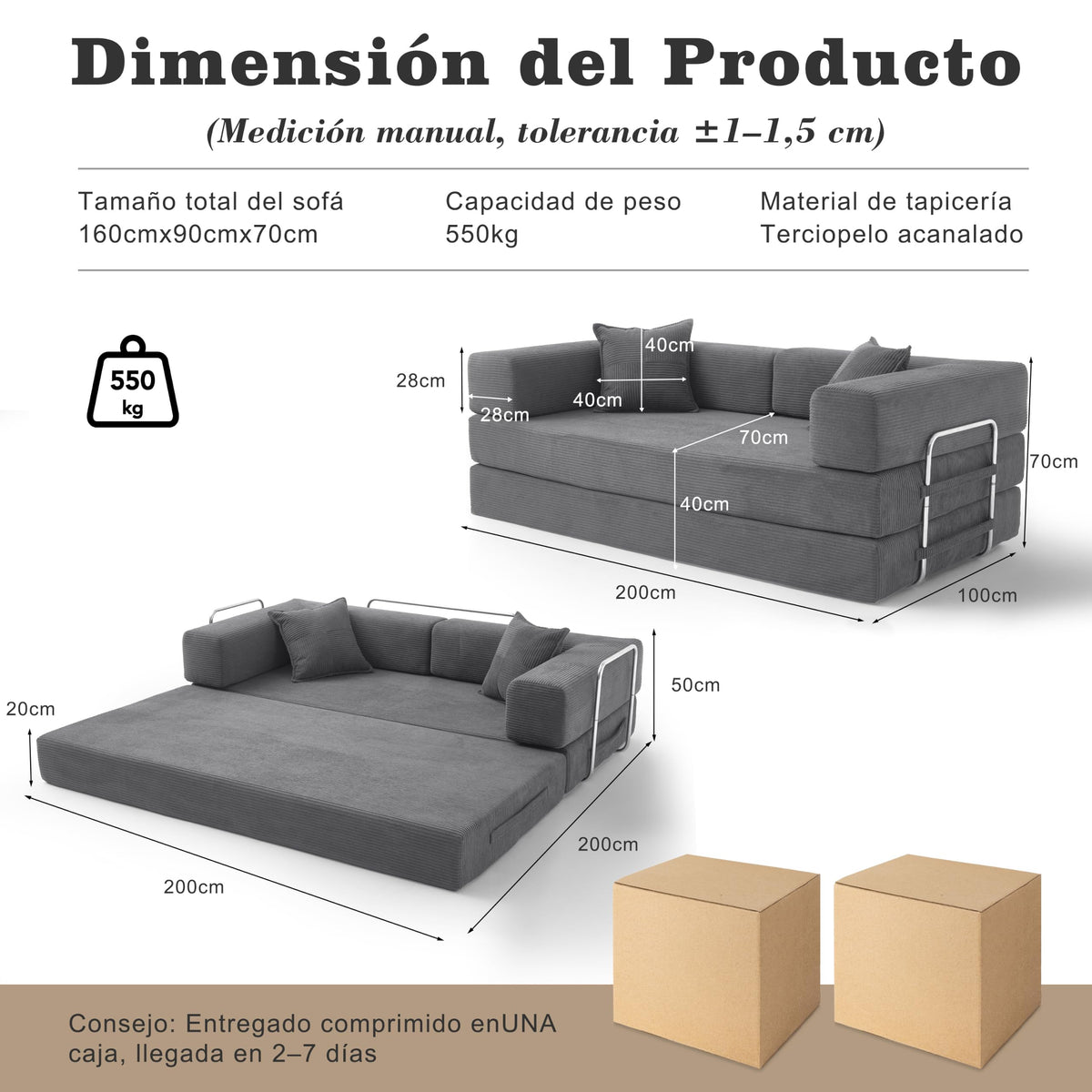 Vipbear Sofá Cama Pana 200×100×70 cm, sofá de Suelo transformable 5 en 1, Espuma de Alta Densidad, Apto para Mascotas y ergonómico, sin Montaje, Verde