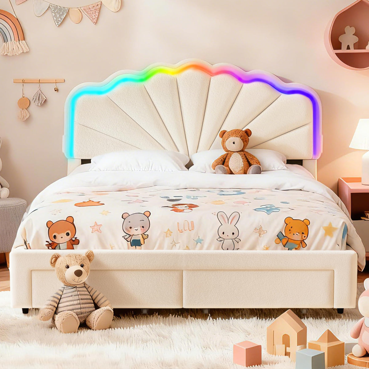 Armazón de Cama de Cuero 140x200cm con luz LED, Blanco