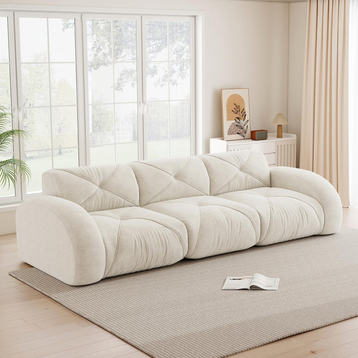 Sofá de esquina en forma de L de 4 plazas con reposapiés, sofá modular Cloud sin marcos de chenilla, sofá de estar suave, antideslizante, combinable de forma flexible, sin montaje, salón color