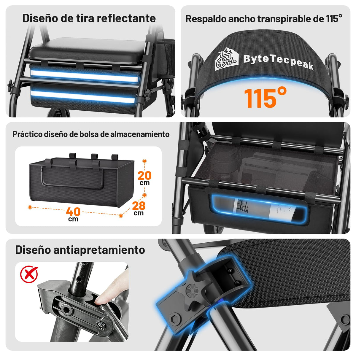R4 Andador Plegable de 4 Ruedas con Asiento