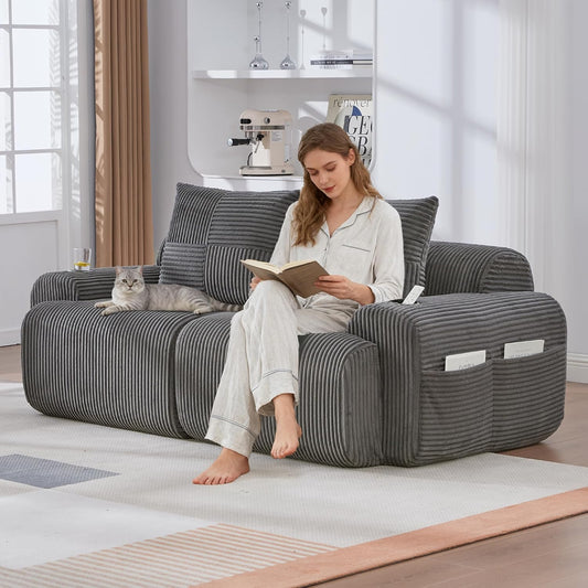 Sofá modular de 200 cm, sofá de 2 plazas con portabebidas y bolsillo de almacenamiento lateral, sofá comprimido de pana, sofá seccional para sala de estar y dormitorio