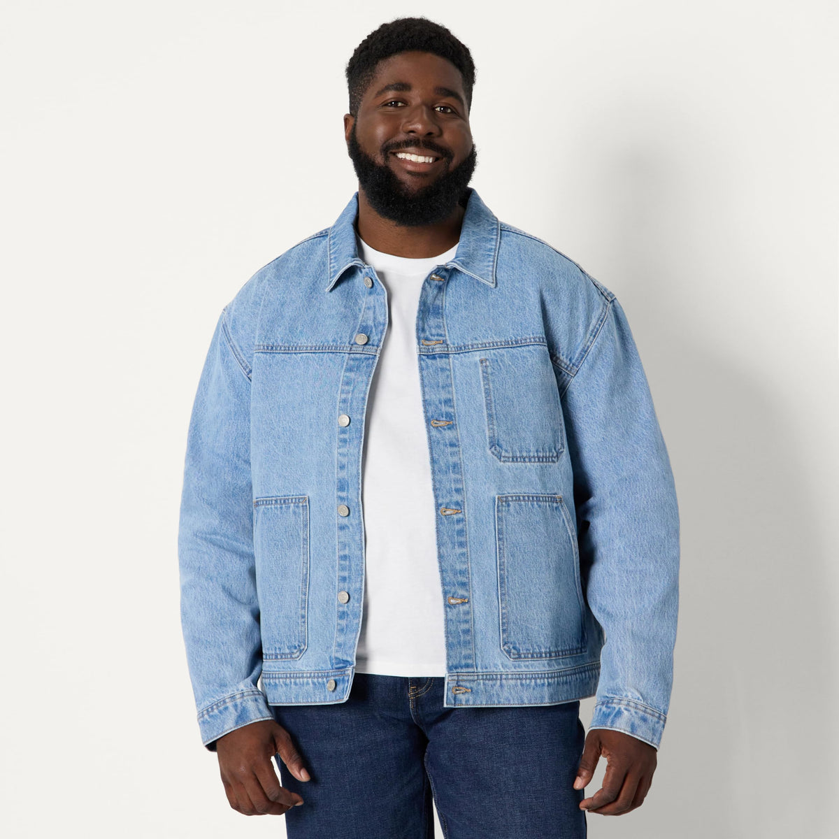 Amazon Essentials Hombre Chaqueta Funcional Vaquera Rígida de Corte Holgado
