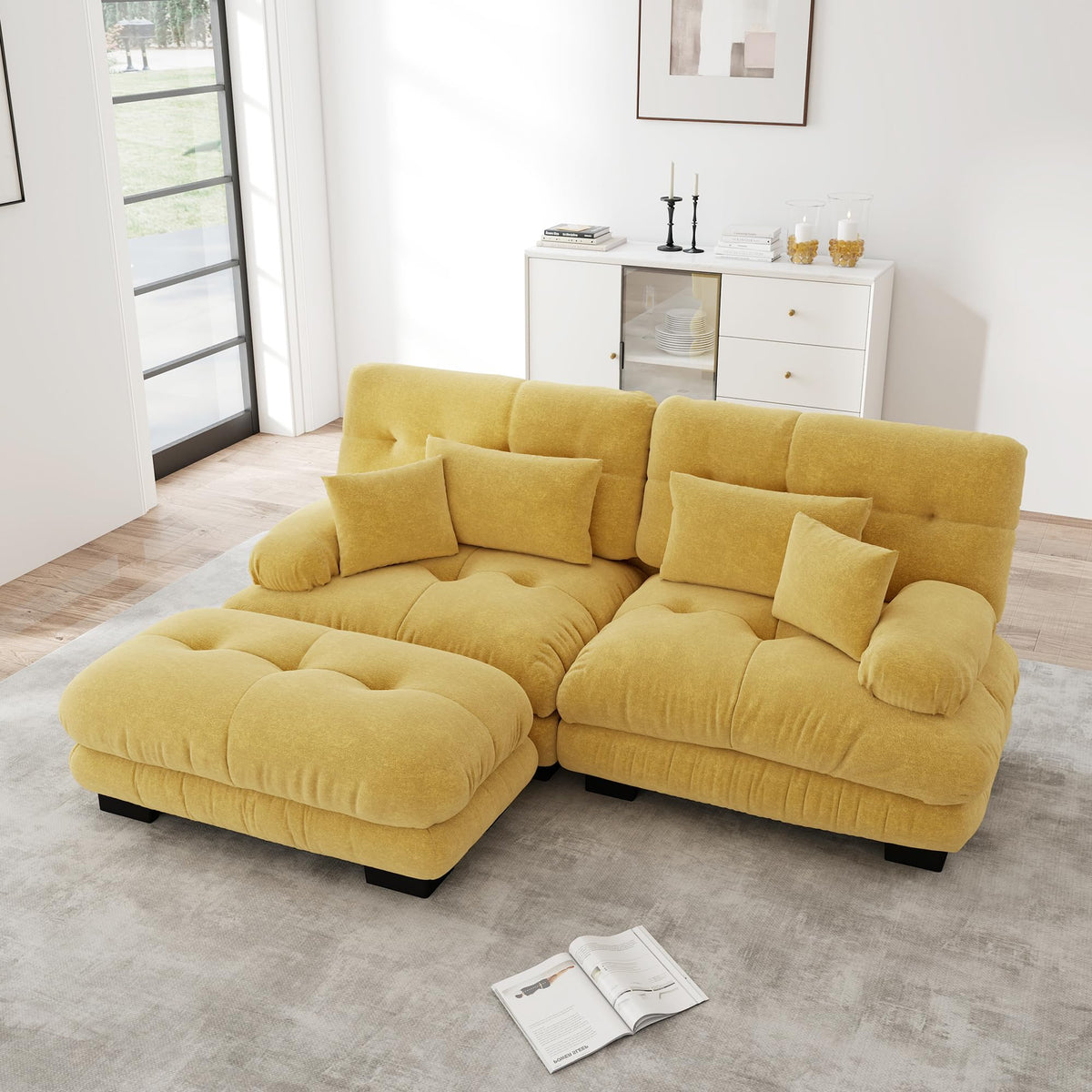 Sofá seccional Cloud en forma de L de 4 plazas con otomana móvil, ciniglia paisaje residencial con asiento profundo y reposabrazos anchos, gran sofá de sala para apartamento