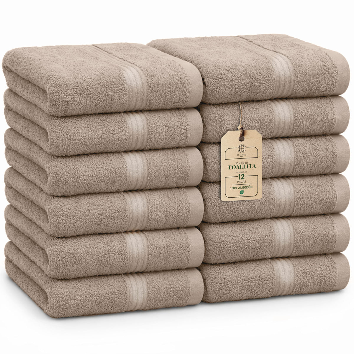 Luxe Set de 12 Toallas de Mano (Gants de Toilette) – 100% Algodón, Suaves & Absorbentes, Fáciles de Mantener, Premium para el Rostro, 30×30 cm, Verde Salvia