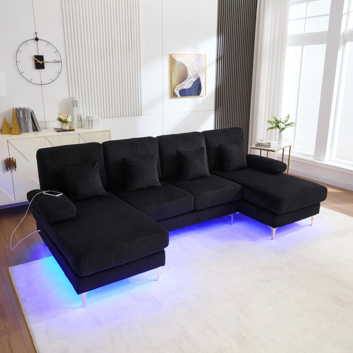 Sapgaks Sofá Seccional en U Moderno,Sofá 4 plazas,Mueble Acolchado de diseño Moderno,Tela de Chenilla (Beige)