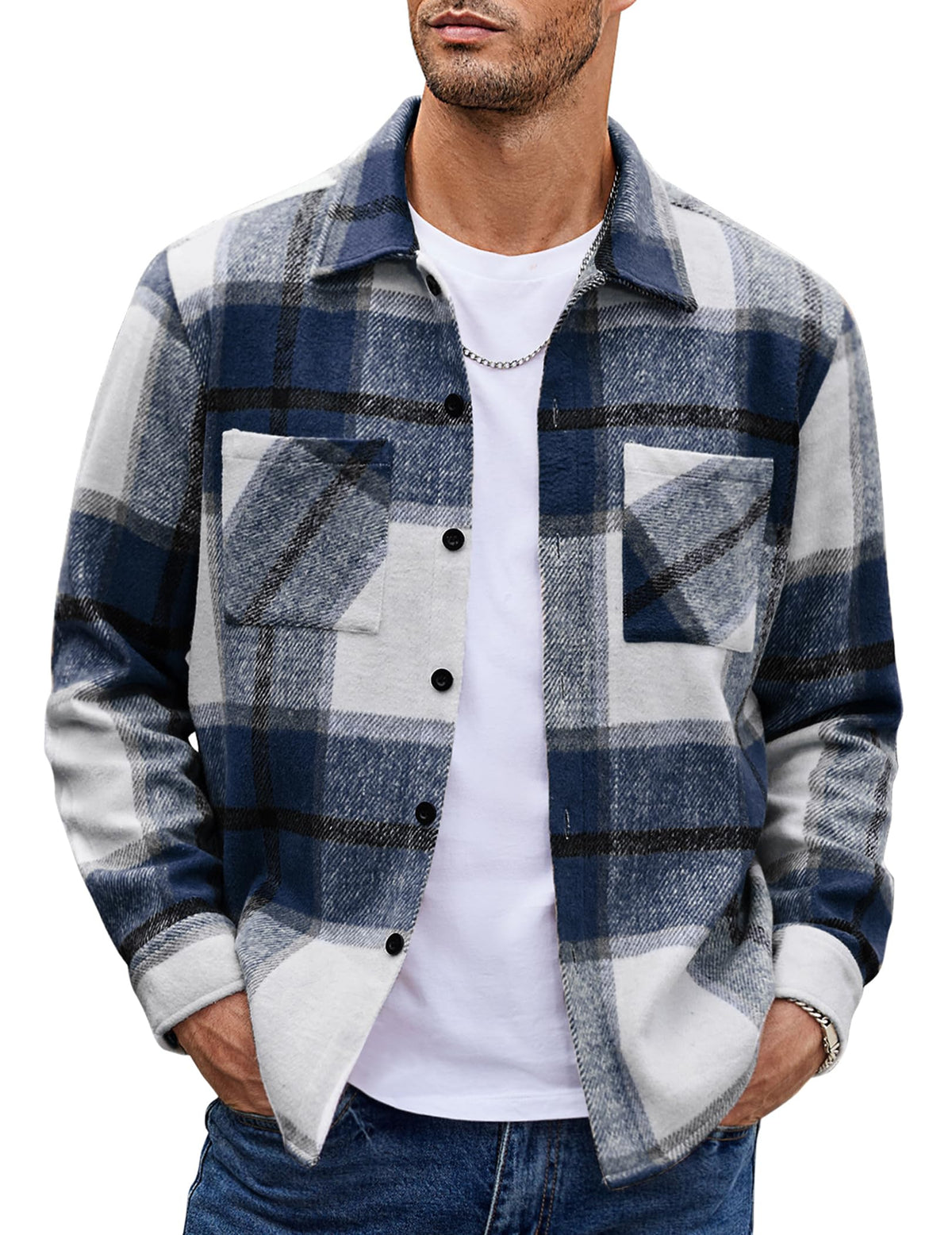 COOFANDY Sobrecamisa Hombre a Cuadros Chaqueta Leñador Casual