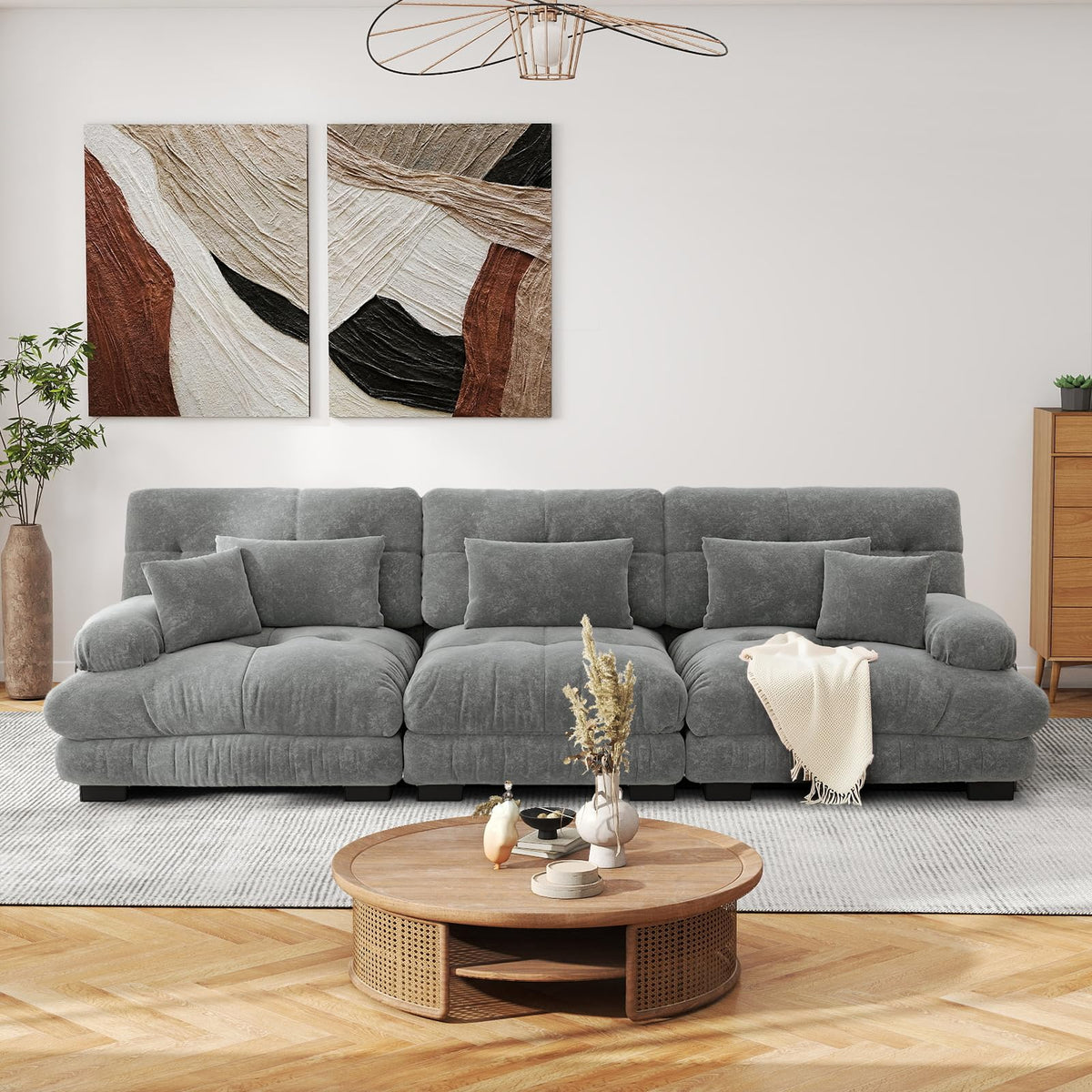 SoarFlash Sofá U Modular de 4 plazas para salón Moderno, sofá Nube de Tela Chenille con reposabrazos, Color Amarillo, 145×406 cm