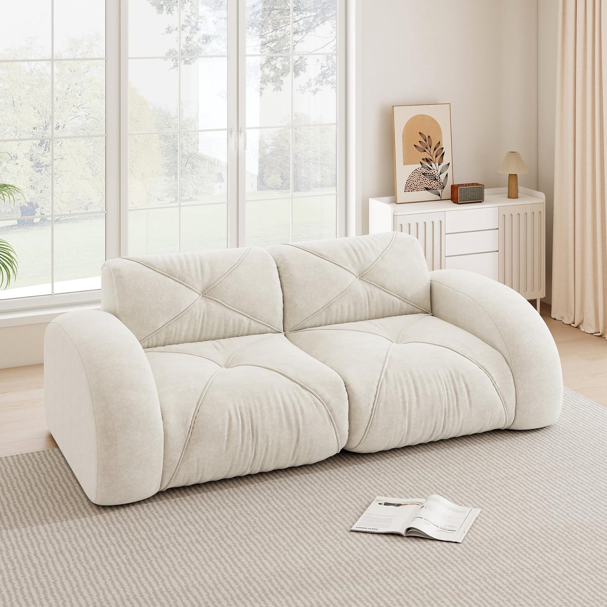 Sofá de esquina en forma de L de 4 plazas con reposapiés, sofá modular Cloud sin marcos de chenilla, sofá de estar suave, antideslizante, combinable de forma flexible, sin montaje, salón color
