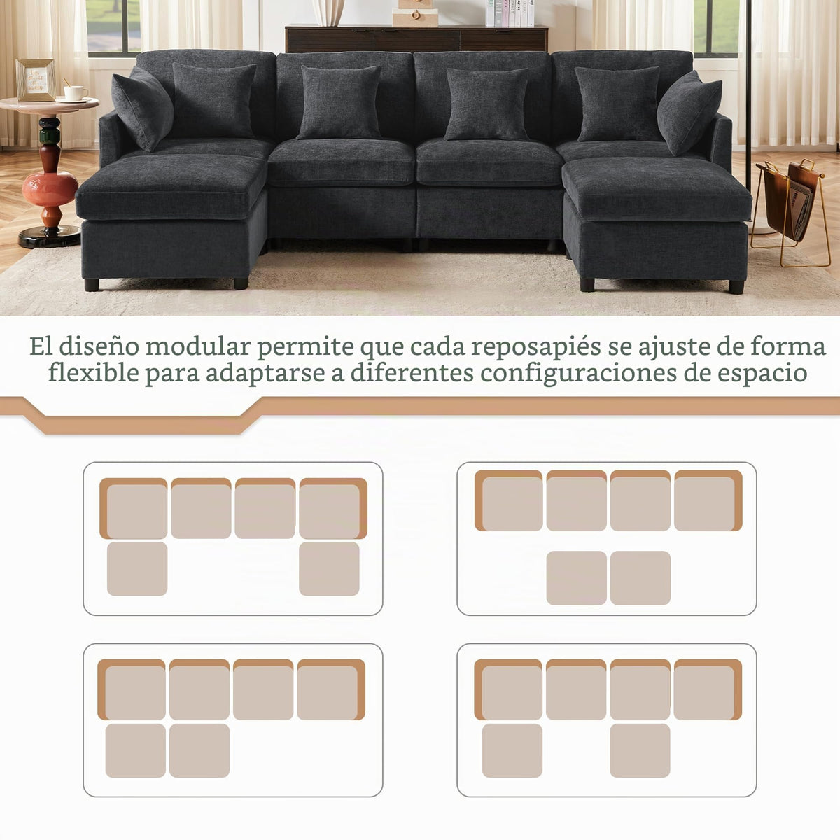 Sapgaks Sofá Seccional en U Moderno,Sofá 4 plazas,Mueble Acolchado de diseño Moderno,Tela de Chenilla (Beige)