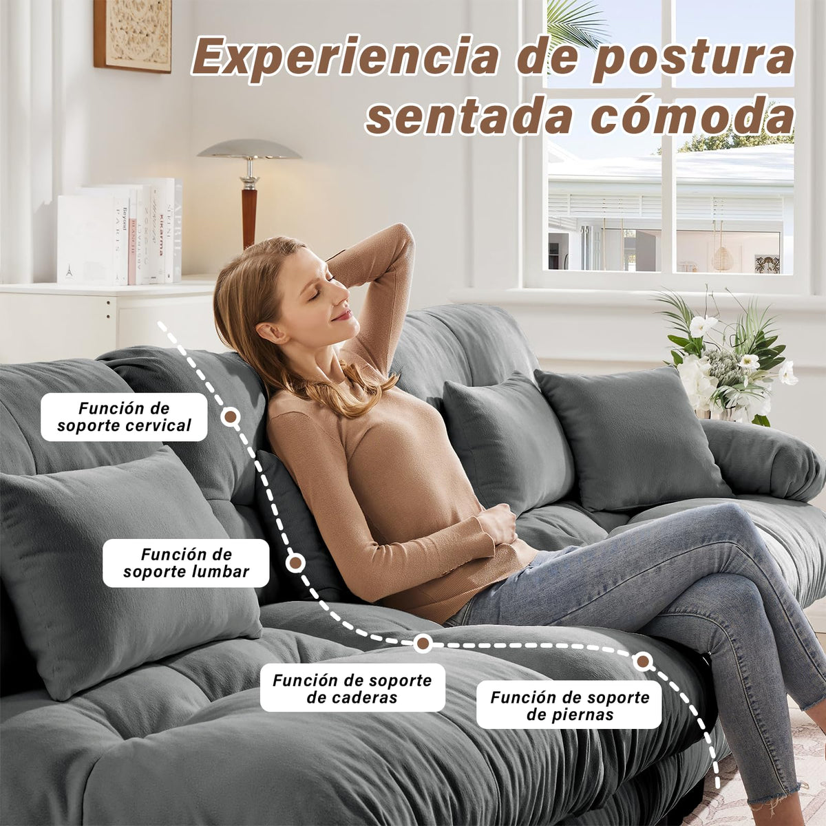 SoarFlash Sofá U Modular de 4 plazas para salón Moderno, sofá Nube de Tela Chenille con reposabrazos, Color Amarillo, 145×406 cm