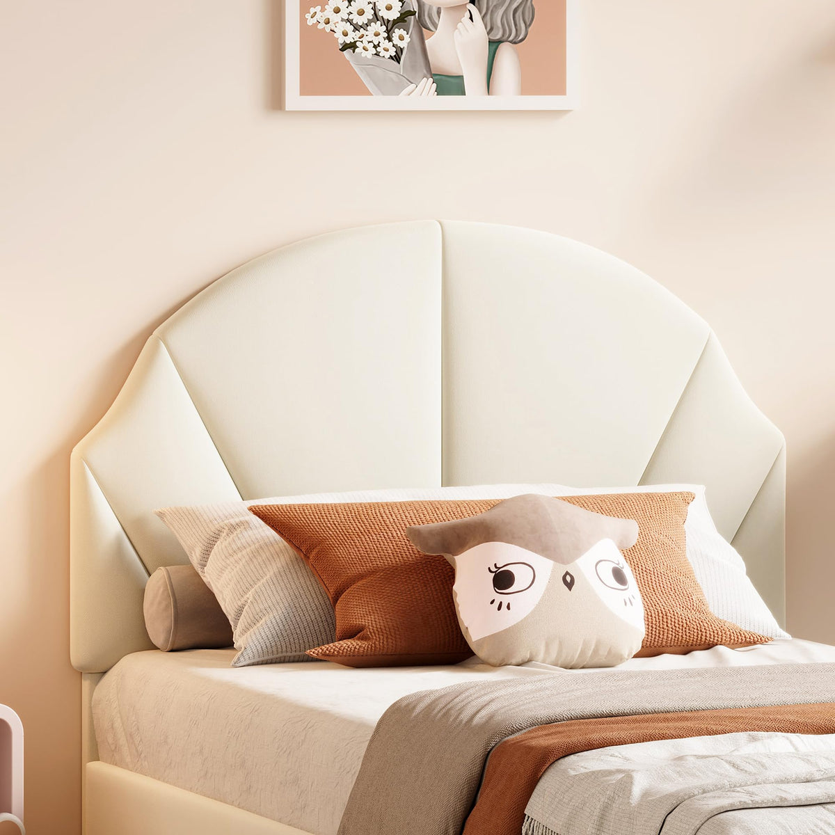 Cama Infantil tapizada 140 x 200 cm con LED, Cama tapizada para niños 140 x 200 con cabecera Ajustable Marco de Camas, Camas de Princesa para Niña en Forma de Corona con Somier(Rosa, 140 x 200)