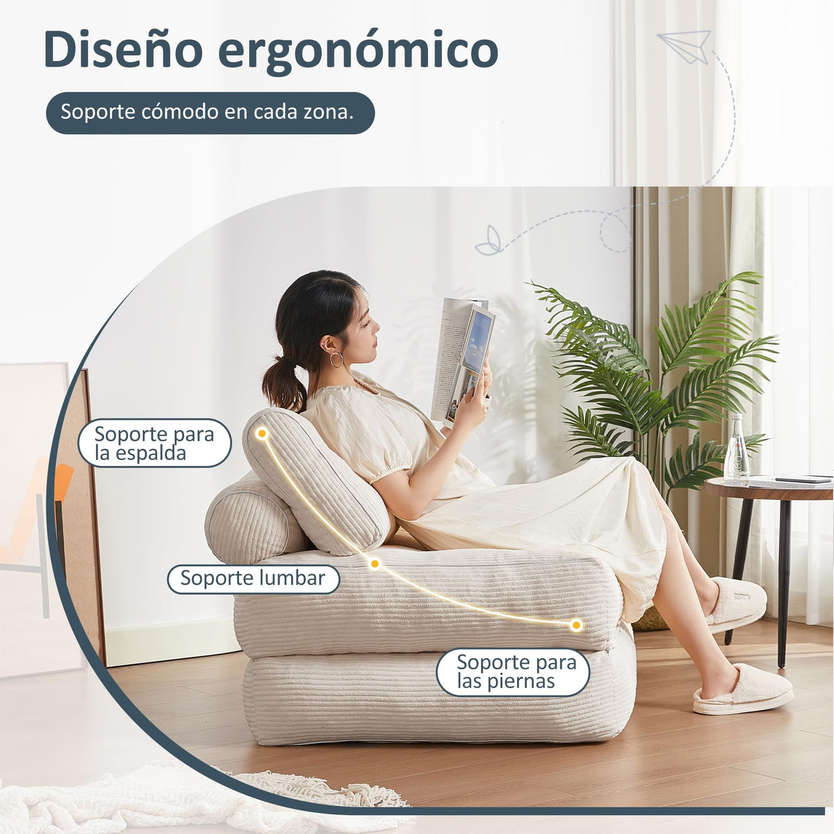 Sofá Convertible 4 en 1, Sofá Cama 1 Plaza, Pana, Negro