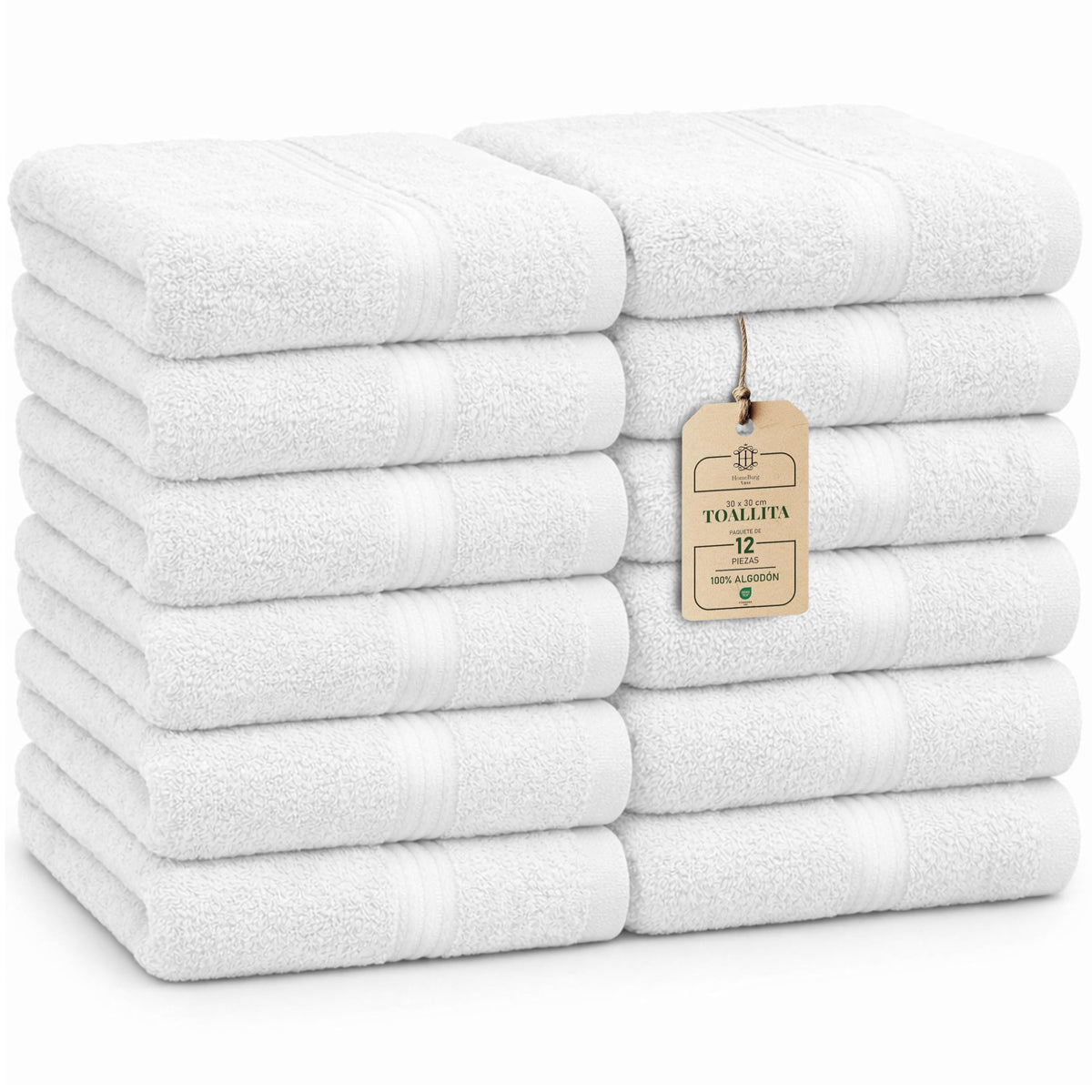 Luxe Set de 12 Toallas de Mano (Gants de Toilette) – 100% Algodón, Suaves & Absorbentes, Fáciles de Mantener, Premium para el Rostro, 30×30 cm, Verde Salvia