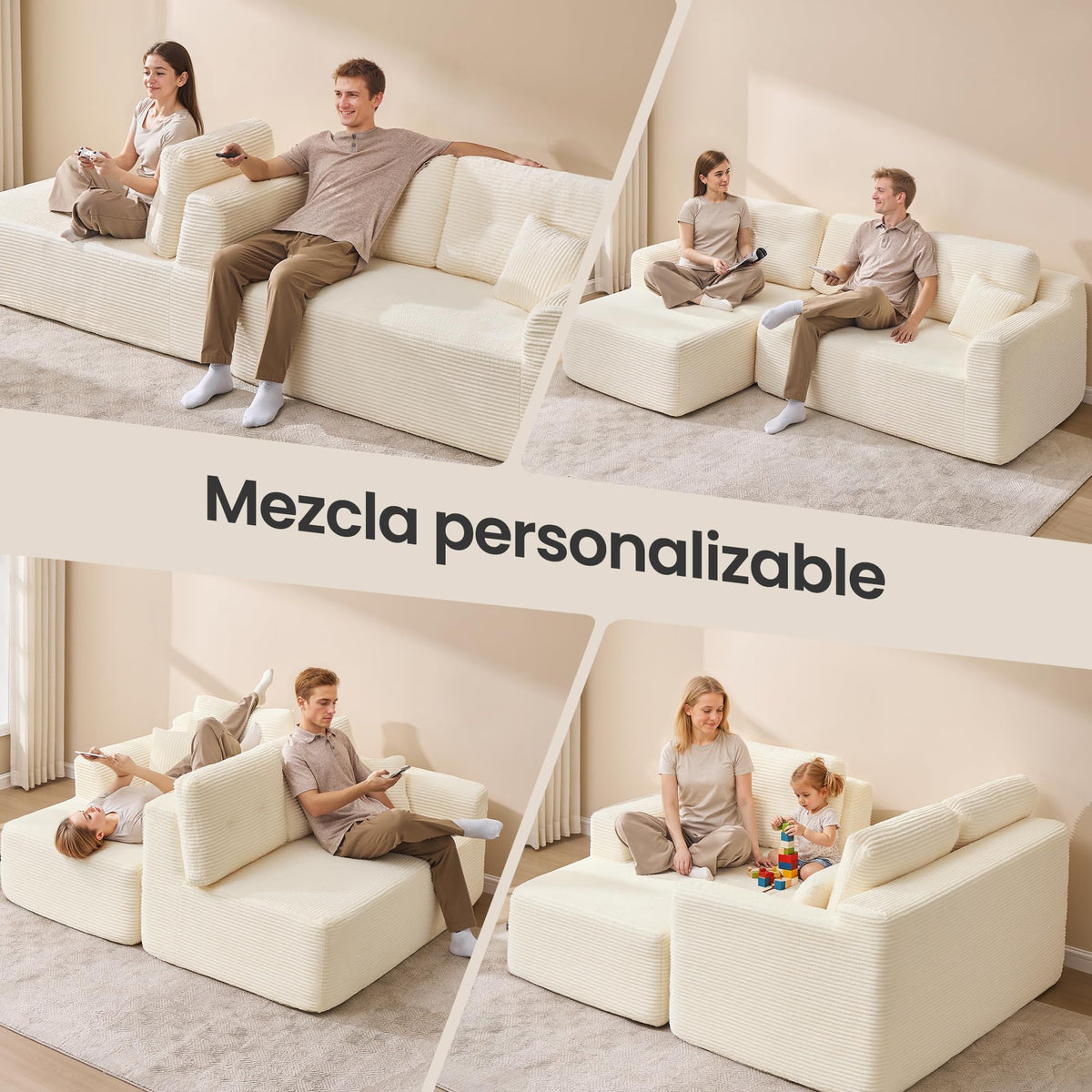 VASAGLE Sofá con Chaise Longue, Esquinero de Pana, Diseño Modular de 3 Plazas, 242 x 152 x 73 cm, Negro, para Salón, Colección Camila LCS183B101