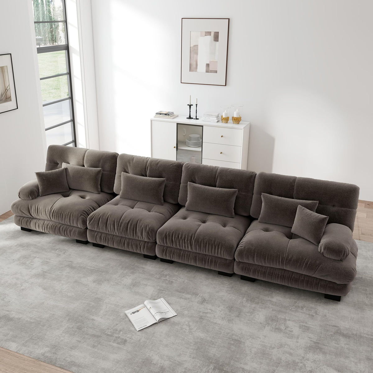Sofá seccional Cloud en forma de L de 4 plazas con otomana móvil, ciniglia paisaje residencial con asiento profundo y reposabrazos anchos, gran sofá de sala para apartamento
