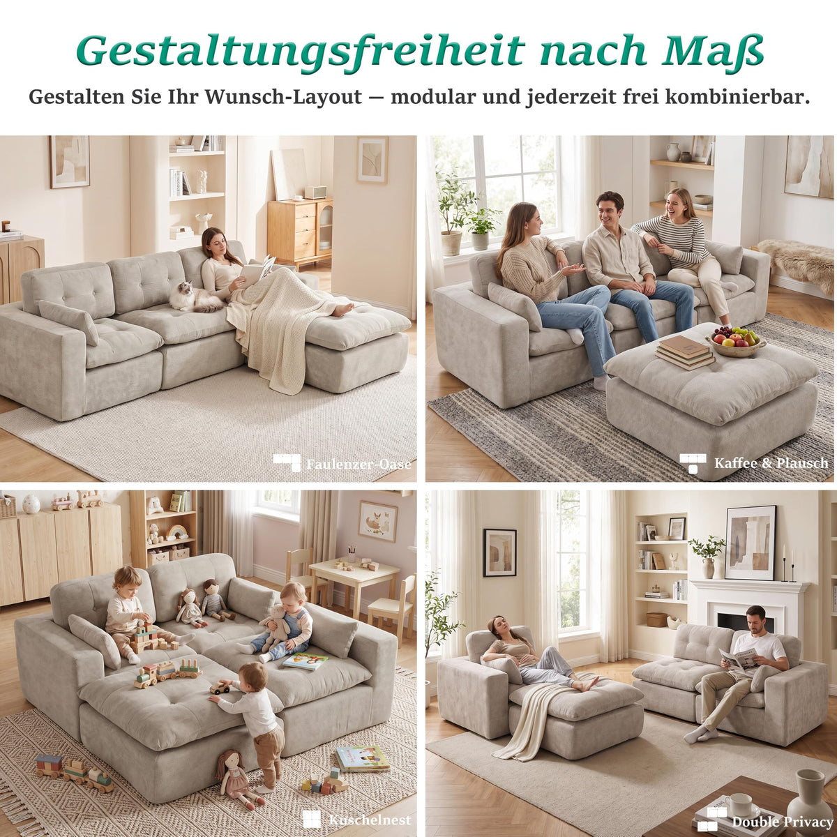Sofá modular de 3 plazas con función de dormir, asiento extra profundo, felpilla para el hogar, sofá sin marco, sofá cama flexible para salón, verde