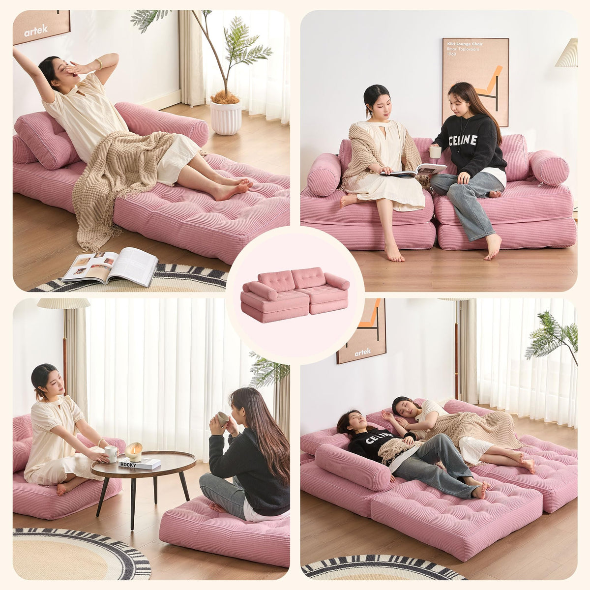Sofá Convertible 4 en 1, Sofá Cama 1 Plaza, Pana, Negro