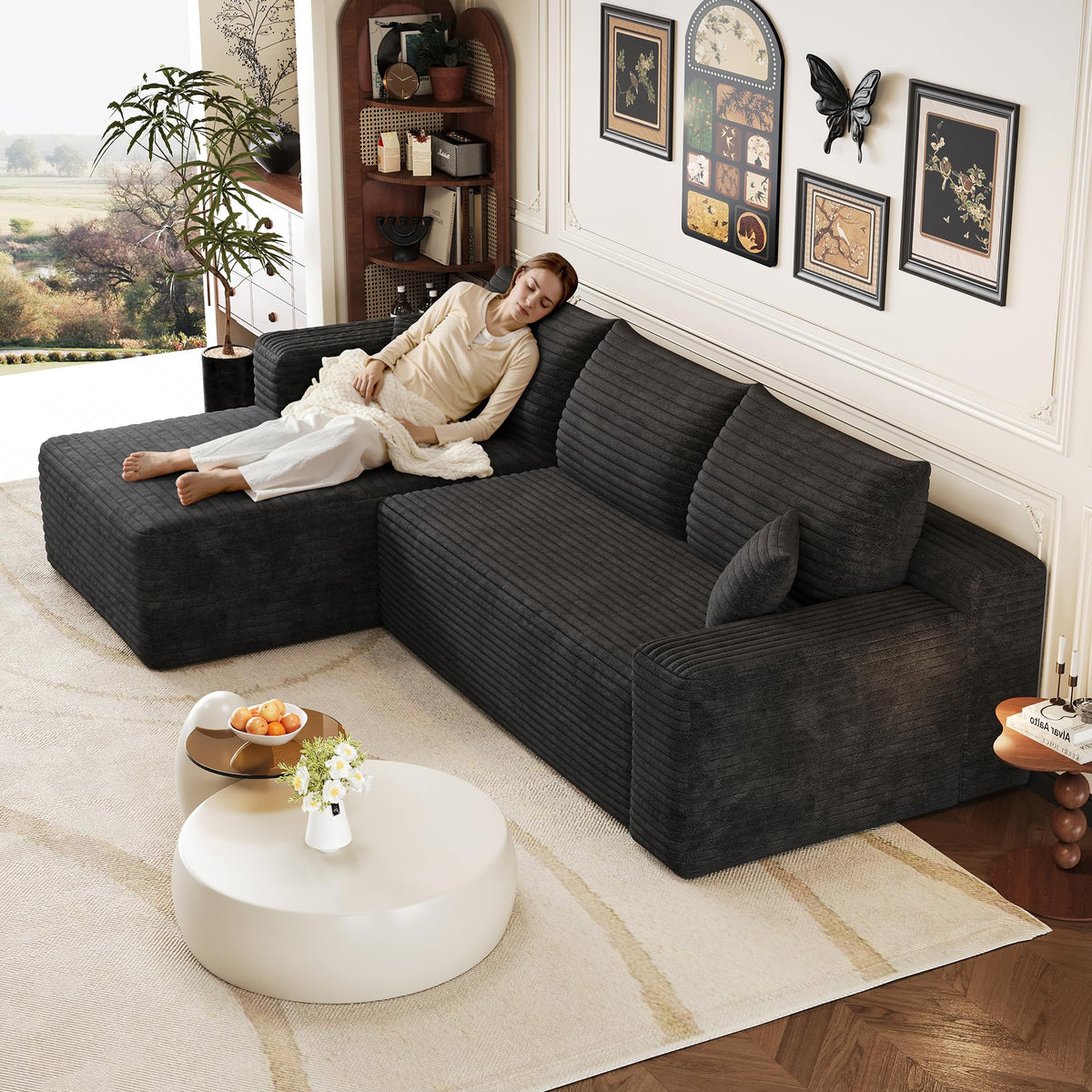 Sofá modular de 200 cm, sofá de 2 plazas con portabebidas y bolsillo de almacenamiento lateral, sofá comprimido de pana, sofá seccional para sala de estar y dormitorio