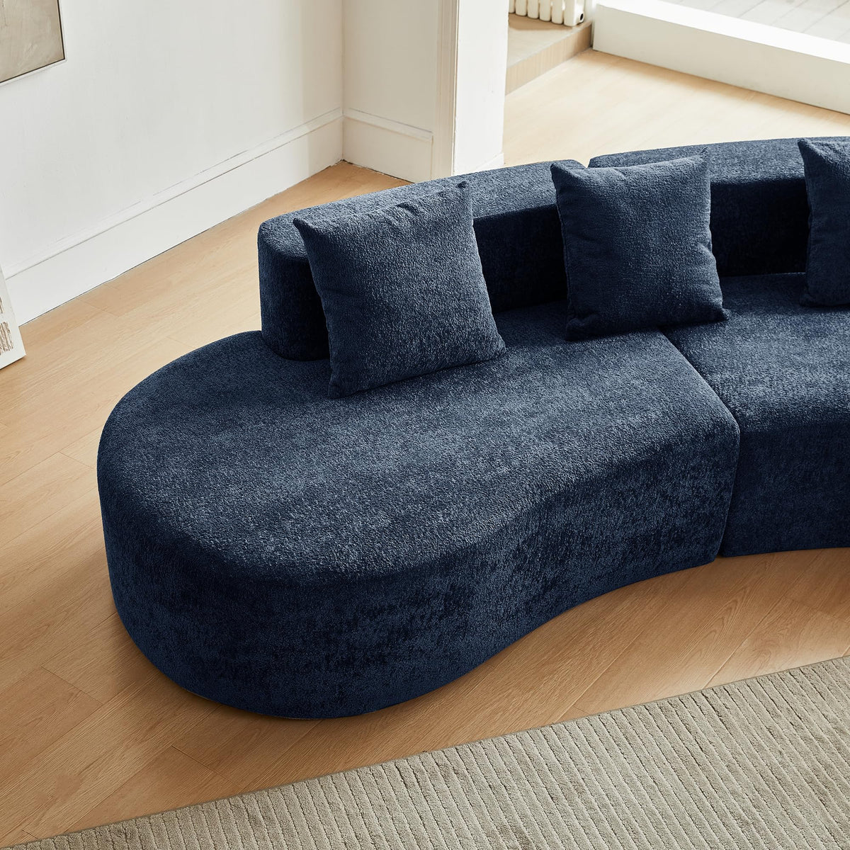 Bladez Sofá esquinero moderno curvado de 5 plazas, sofá modular de terciopelo, diseño curvado, cómodo sofá tapizado, cómodo sofá tapizado con cojines, adecuado para salón y apartamento, color blanco