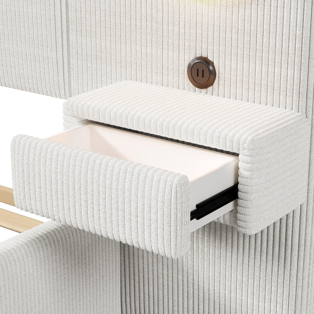 Moimhear Cama tapizada de terciopelo, cabecero LED, conectores USB, almacenamiento hidráulico