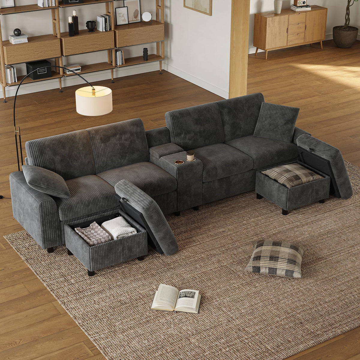 Sapgaks Sofá Seccional en U Moderno,Sofá 4 plazas,Mueble Acolchado de diseño Moderno,Tela de Chenilla (Beige)