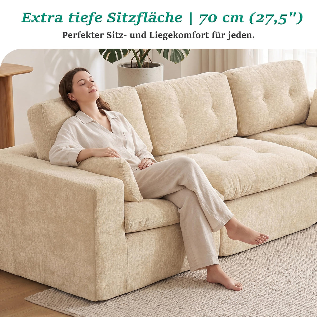Sofá modular de 3 plazas con función de dormir, asiento extra profundo, felpilla para el hogar, sofá sin marco, sofá cama flexible para salón, verde