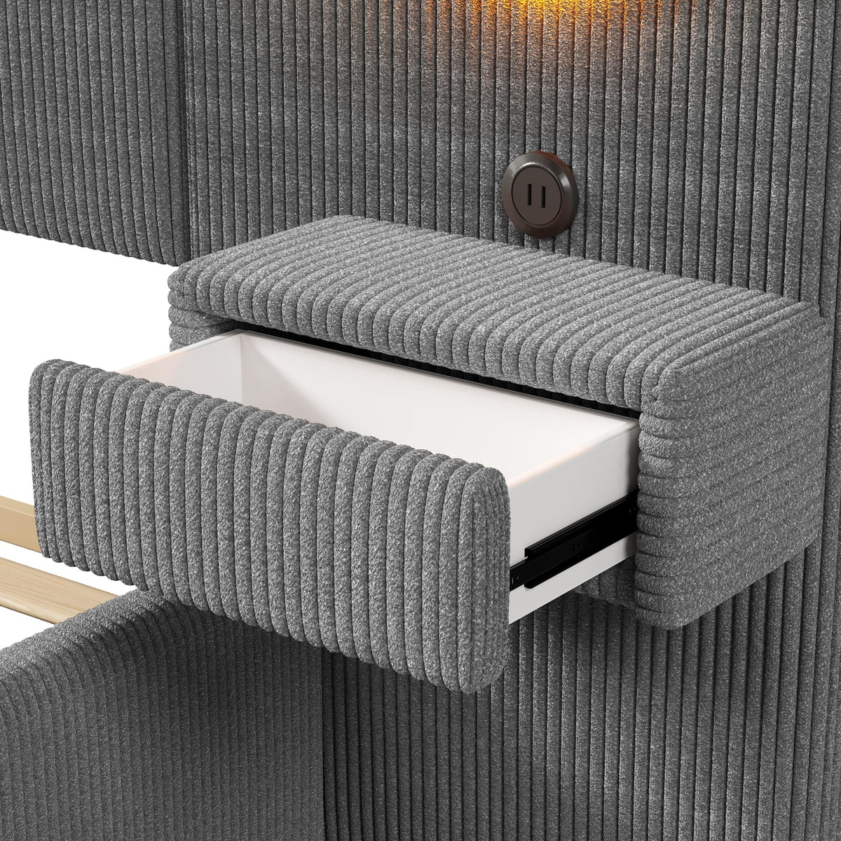 Moimhear Cama tapizada de terciopelo, cabecero LED, conectores USB, almacenamiento hidráulico