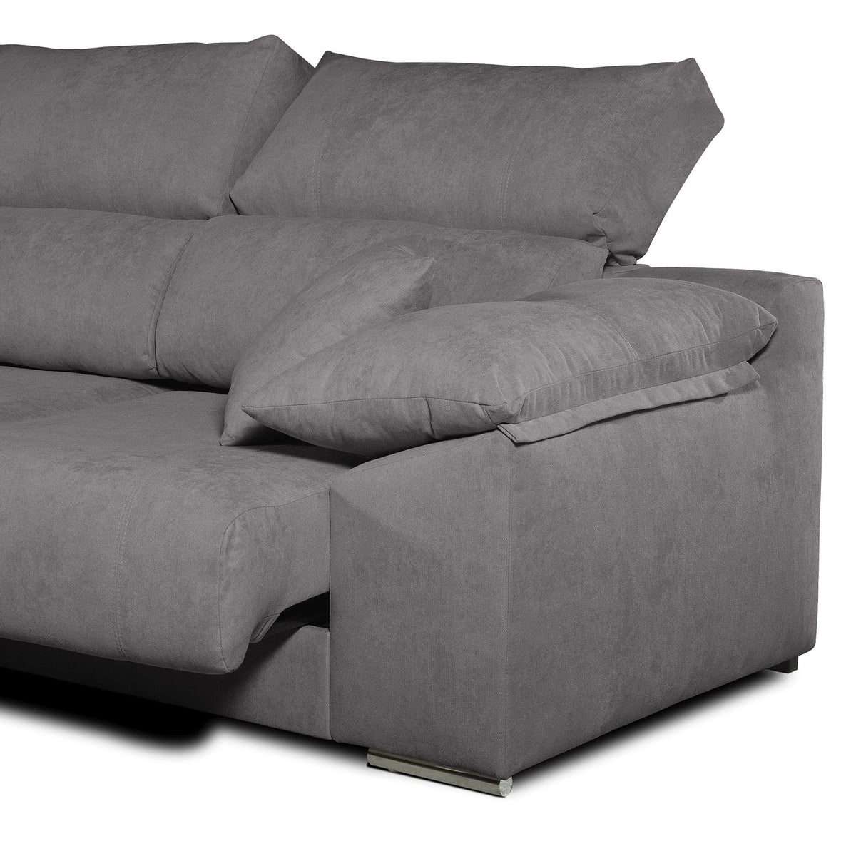 Sofá Chaise Longue Corsa Moderno y Contemporáneo | Confort Máximo con Asientos Deslizantes y Respaldos Reclinables | Tela Antimanchas Aqualine, Arcón de Almacenaje, Hecho en España – Beige Derecha