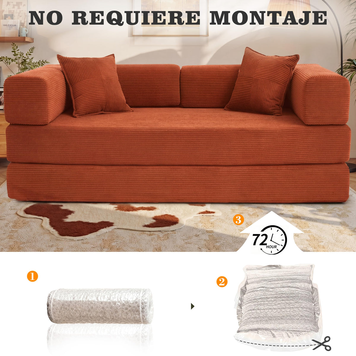 Vipbear Sofá Cama Pana 200×100×70 cm, sofá de Suelo transformable 5 en 1, Espuma de Alta Densidad, Apto para Mascotas y ergonómico, sin Montaje, Verde