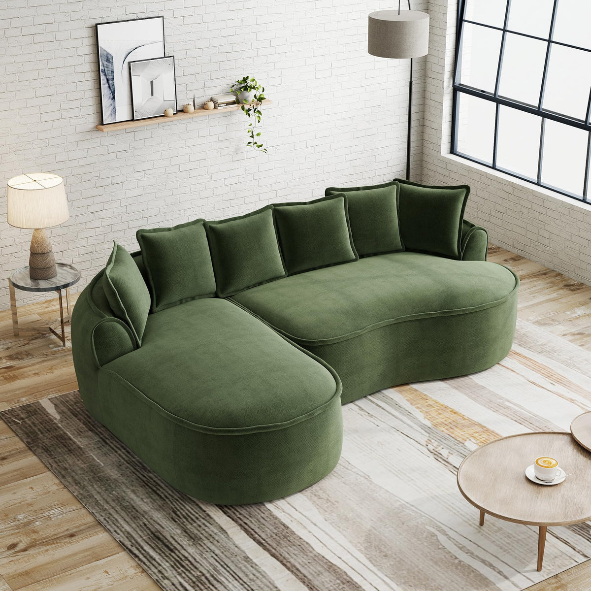 Sofá modular en forma de L sin marco, cómodo sofá de chenilla nube con asiento profundo, chaise longue moderno, extra grande, cojín ideal para salón, color verde