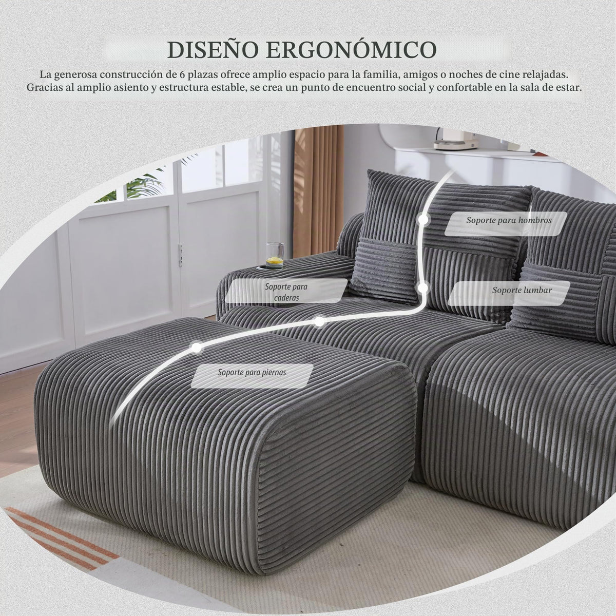 Sofá modular de 200 cm, sofá de 2 plazas con portabebidas y bolsillo de almacenamiento lateral, sofá comprimido de pana, sofá seccional para sala de estar y dormitorio