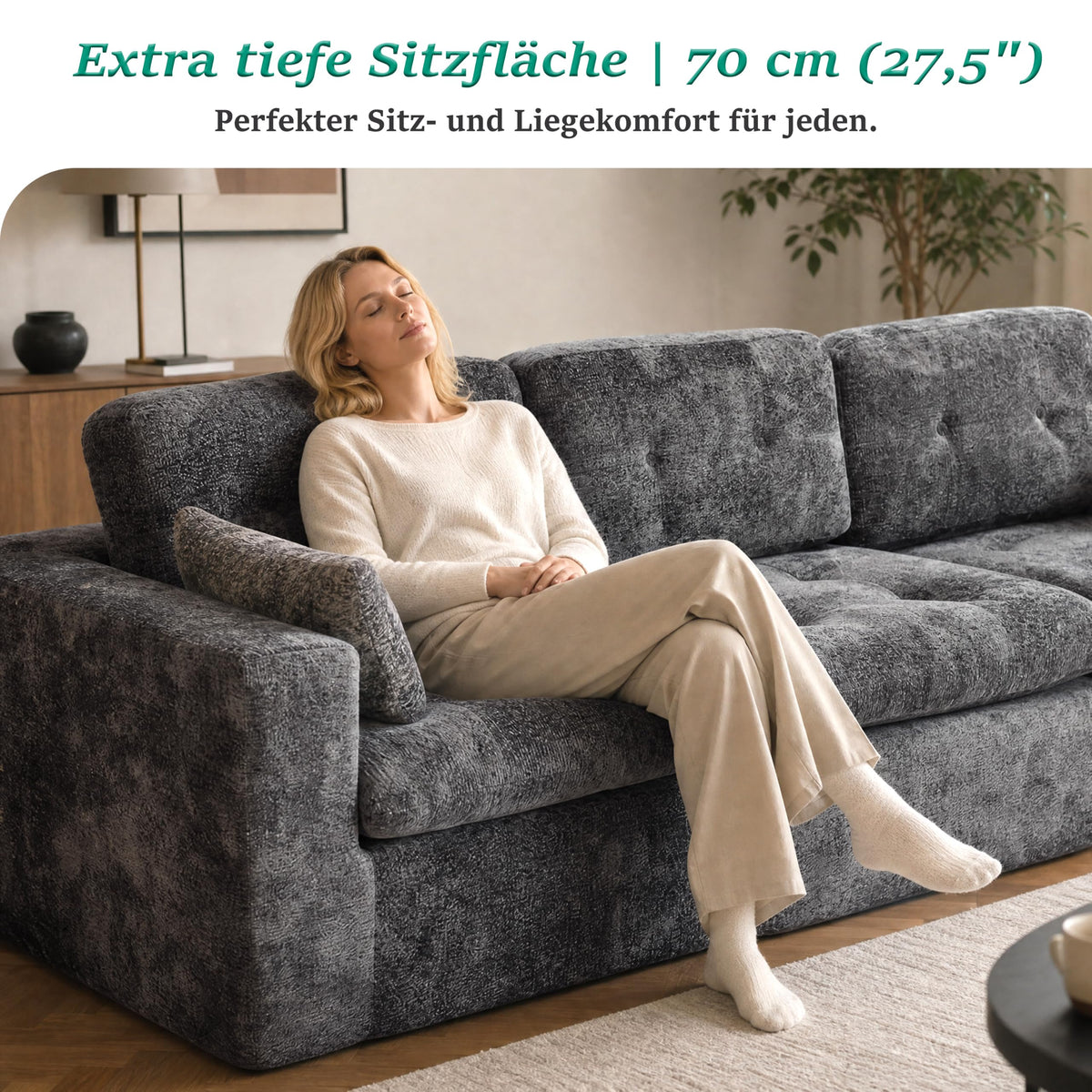 Sofá modular de 3 plazas con función de dormir, asiento extra profundo, felpilla para el hogar, sofá sin marco, sofá cama flexible para salón, verde