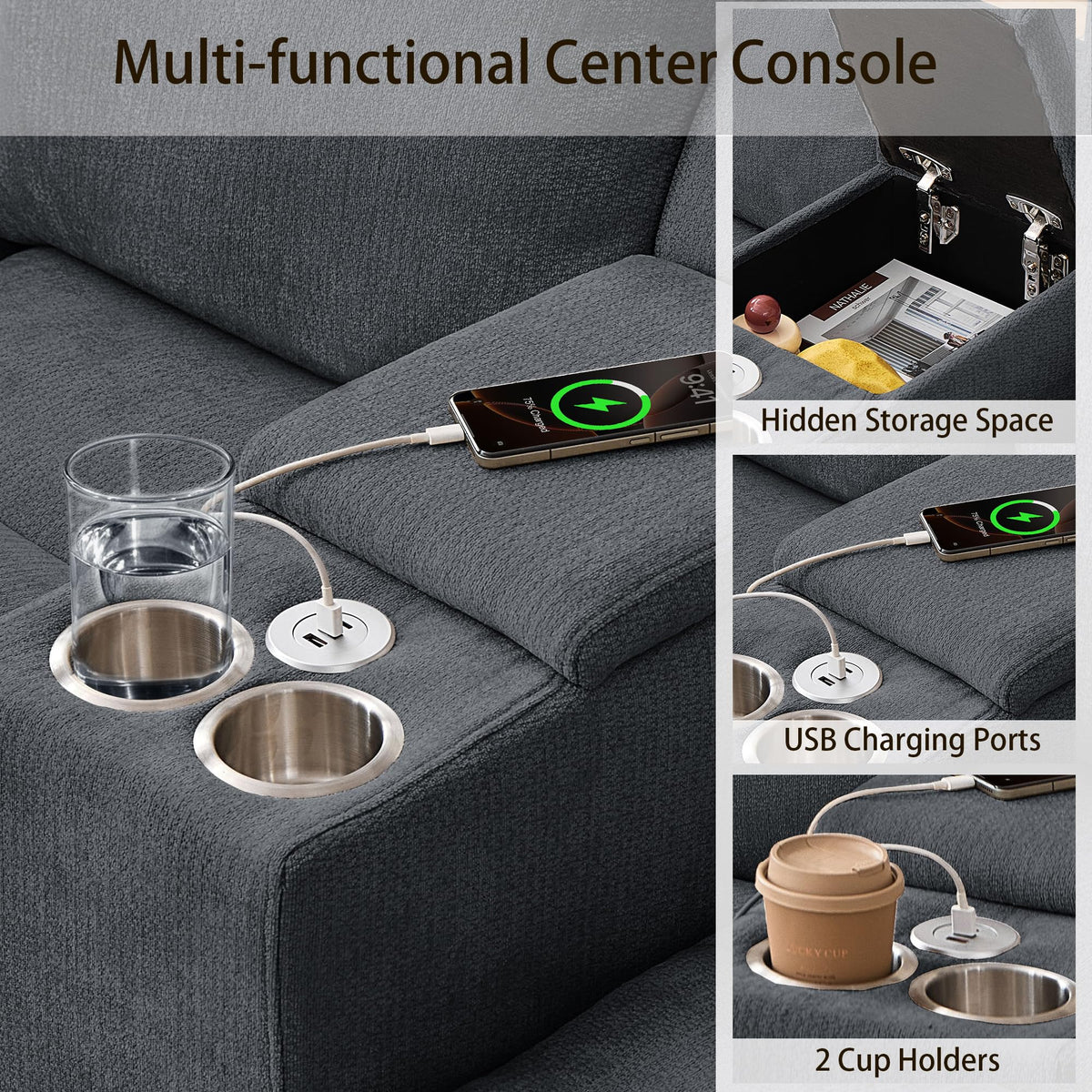 Modular Forma U Sofá de 4 Plazas, 295cm Sofá Esquinero para Sala