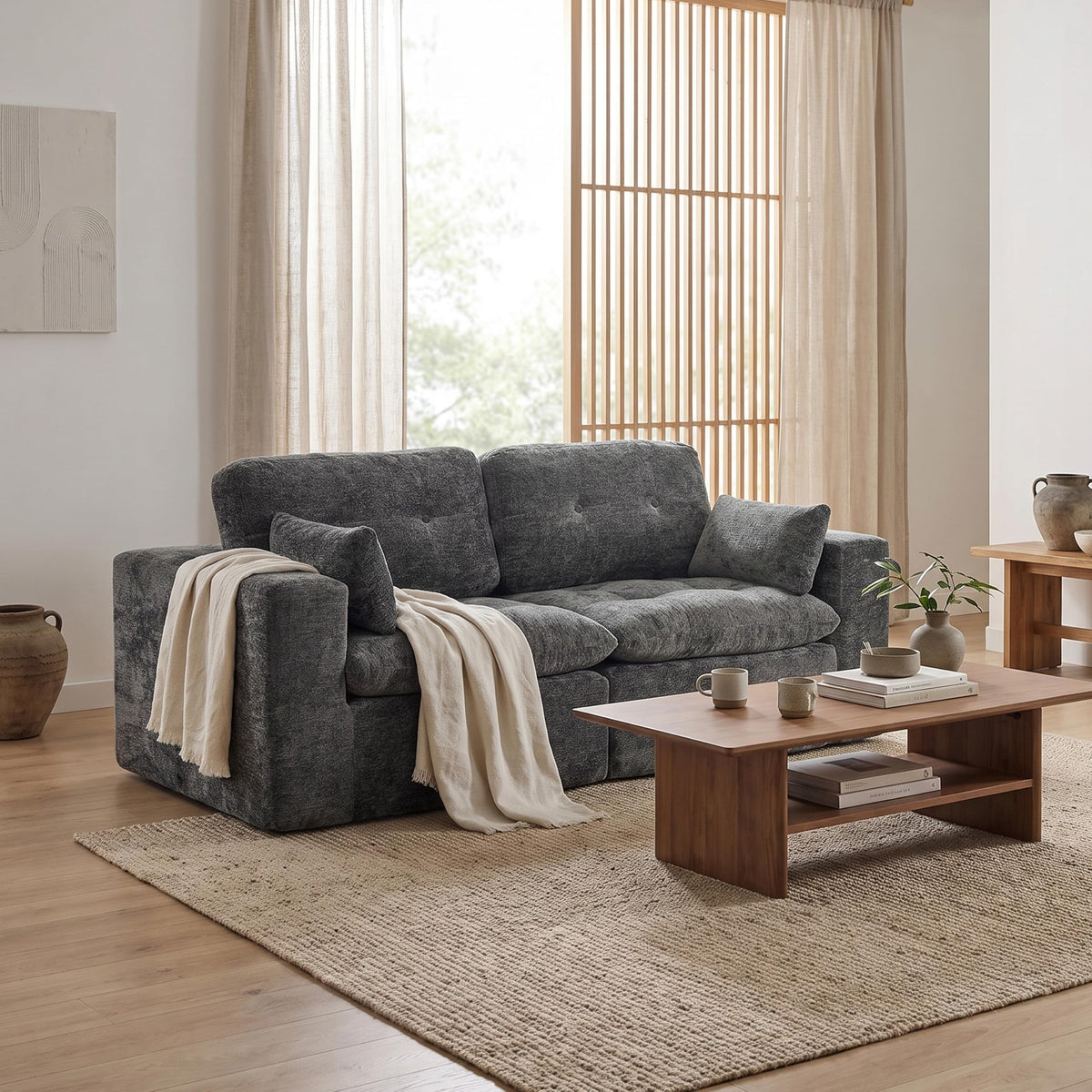 Sofá modular de 3 plazas con función de dormir, asiento extra profundo, felpilla para el hogar, sofá sin marco, sofá cama flexible para salón, verde