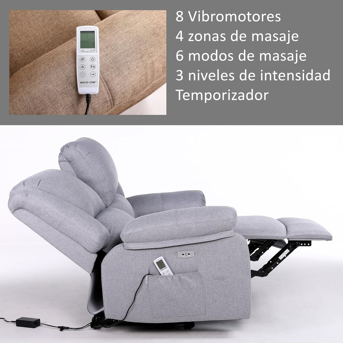 ECODE® Sofa 2 Plazas de Tela con Reclinacion Electrica y Masaje