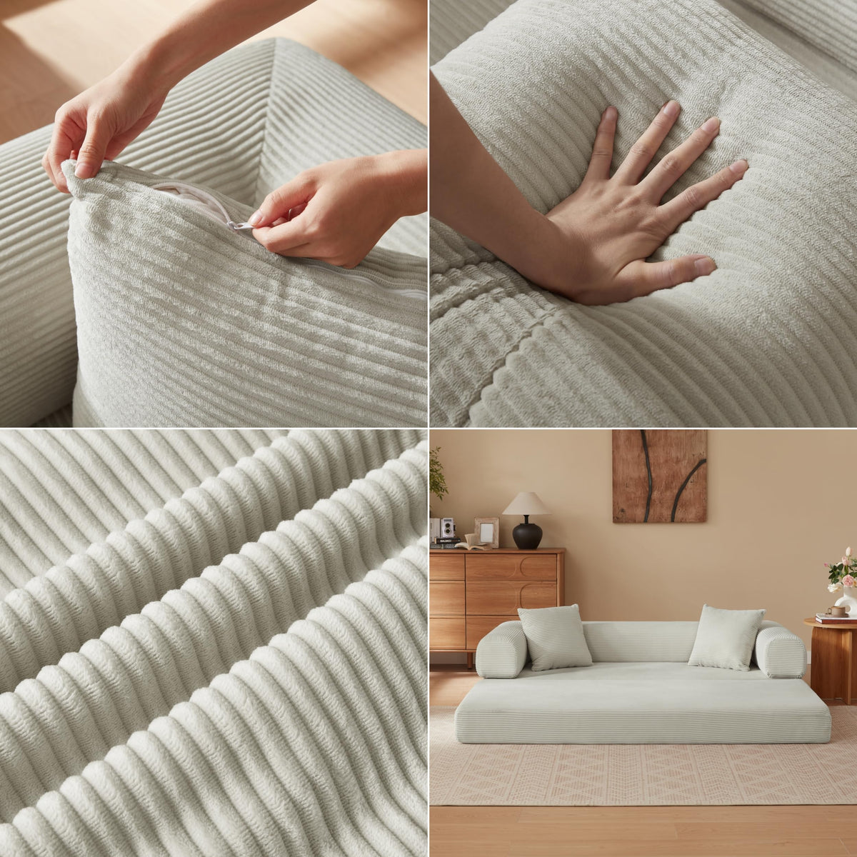 Sapgaks Sofá Convertible, Sofá Cama, Sofá 2 Plazas sin Marco, Sofá Plegable de Compresión, Diseño Cuadrado Clásico, No requiere Montaje (Verde-1)