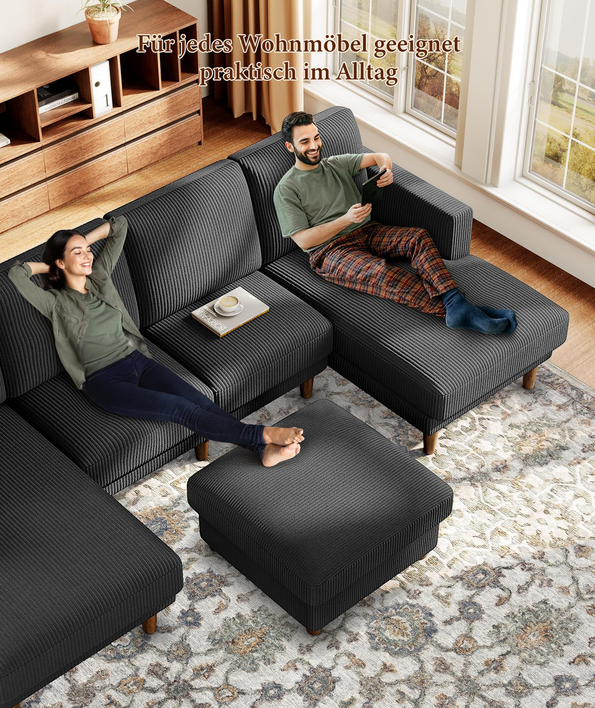 Kidirect Sofá de Pana de 3 plazas, 221 cm cómodo sofá de 53 cm Asientos Extra Profundos, sofá de salón Montaje sin Herramientas sofá Grande con 2 Cojines, sofá Moderno para Oficina,Verde Bosque