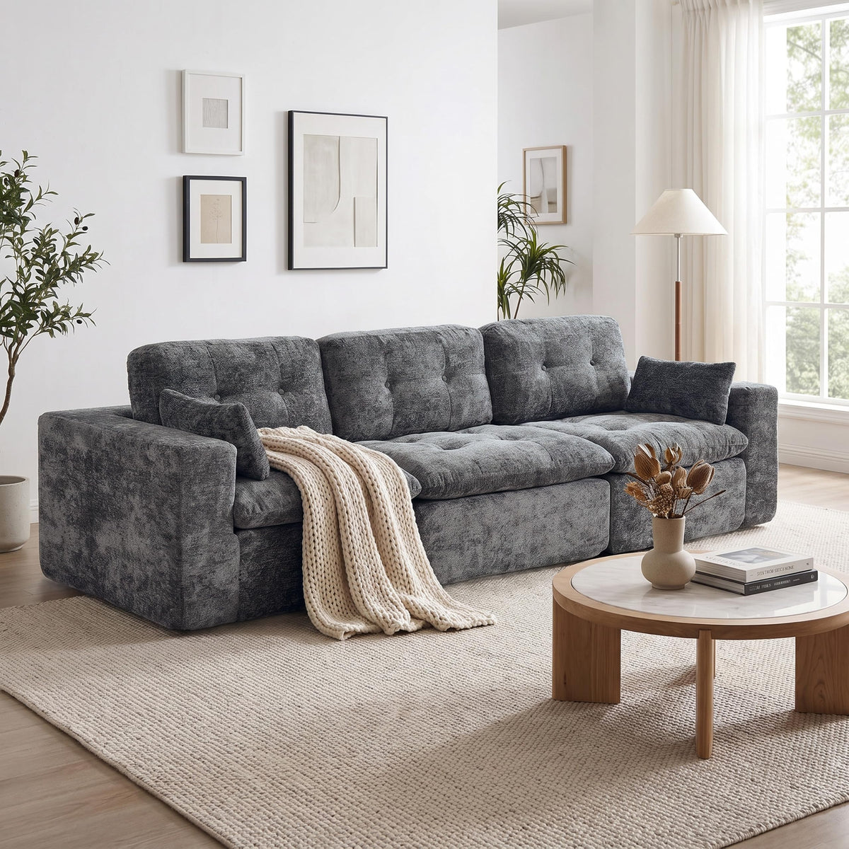 Sofá modular de 3 plazas con función de dormir, asiento extra profundo, felpilla para el hogar, sofá sin marco, sofá cama flexible para salón, verde