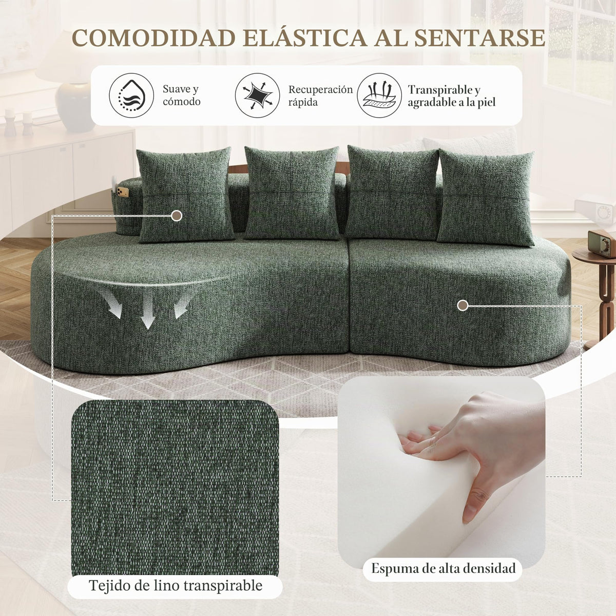 Bladez Sofá esquinero moderno curvado de 5 plazas, sofá modular de terciopelo, diseño curvado, cómodo sofá tapizado, cómodo sofá tapizado con cojines, adecuado para salón y apartamento, color blanco