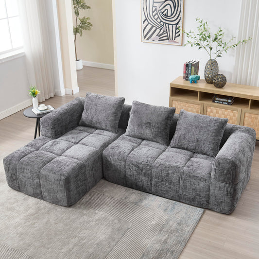 Soweiz Sofá L, seccional de 3 plazas, sofá con chaise longue y reposabrazos, 3 cojines, bolsillo lateral para mando a distancia, 250 x 158 x 60 cm