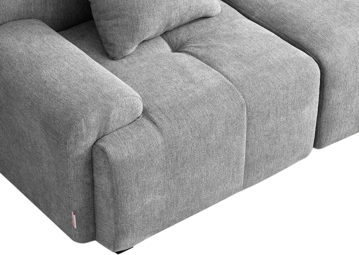Sofá Modular 3 plazas con Chaise Longue, tapizado en Chenilla, Fundas de Cojines desenfundables (Gris Mineral, 3 plazas con Chaise Longue)