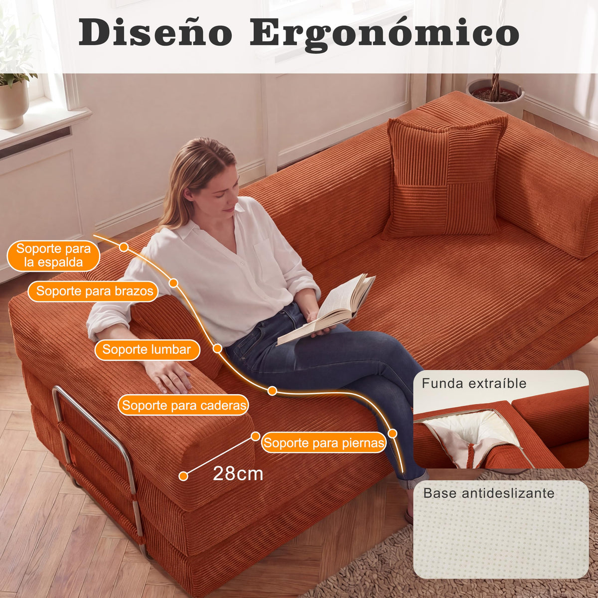 Vipbear Sofá Cama Pana 200×100×70 cm, sofá de Suelo transformable 5 en 1, Espuma de Alta Densidad, Apto para Mascotas y ergonómico, sin Montaje, Verde
