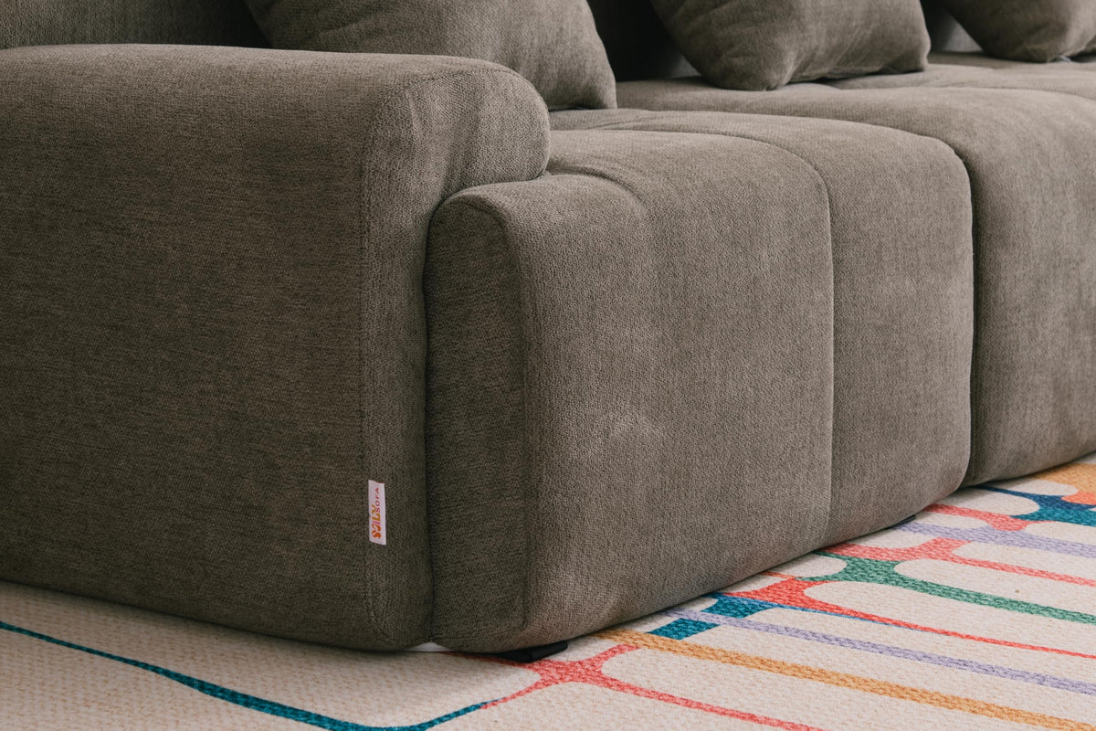 Sofá Modular 3 plazas con Chaise Longue, tapizado en Chenilla, Fundas de Cojines desenfundables (Gris Mineral, 3 plazas con Chaise Longue)
